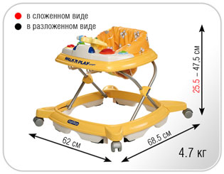 Размер детских ходунков Peg-Perego Walk`n play Jumper Orsi Arancio